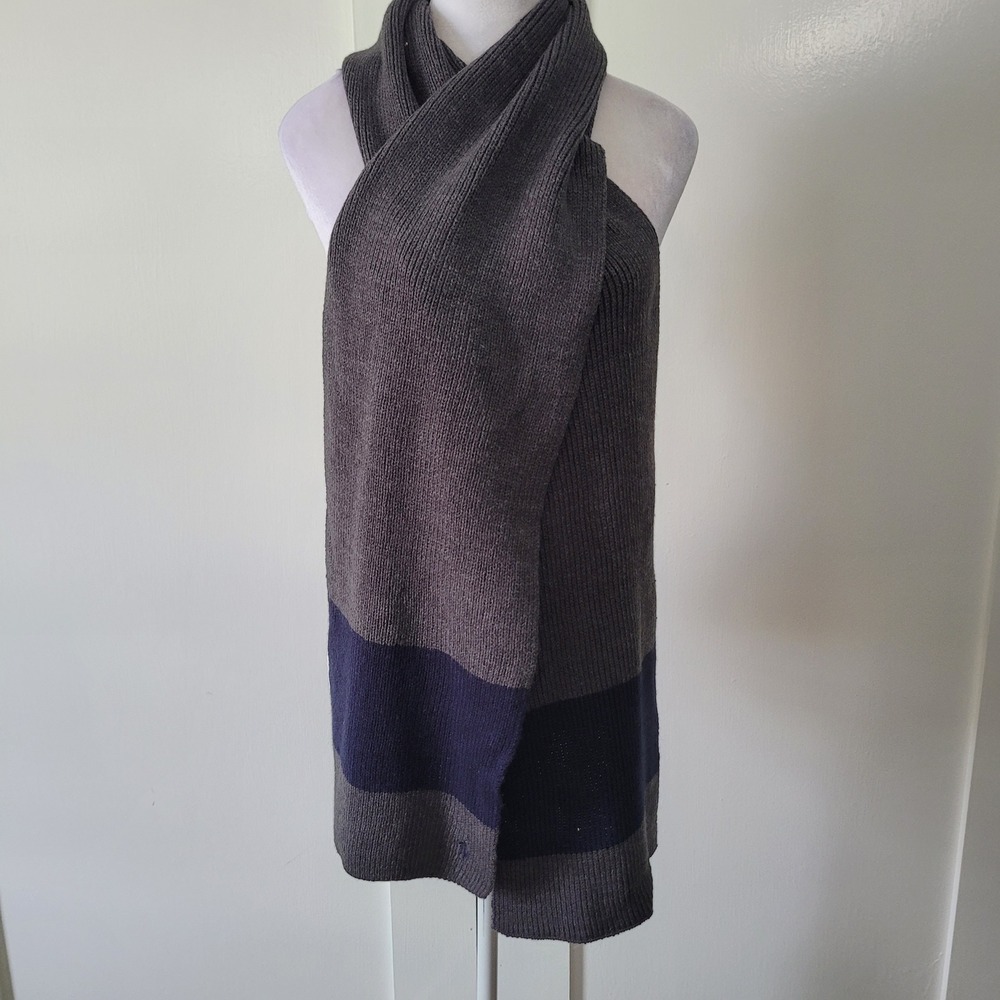 Polo Ralph Lauren Unisex 44" Navy Grey Knit Winter Scarf Collegiate Winter Warm